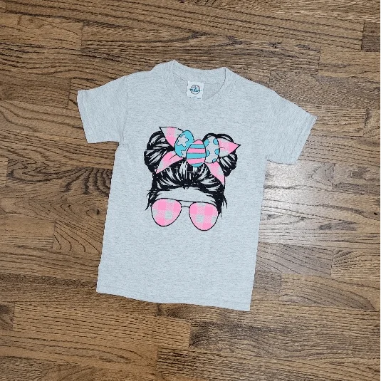 Messy Bun Easter Youth T-shirt Solid Print Embellished