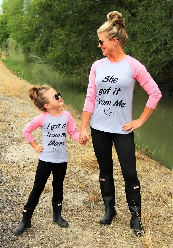 Mother and Daughter Matching Full Sleeves Printed Letters T- shirt Collared Crew Neck Turtle Neck