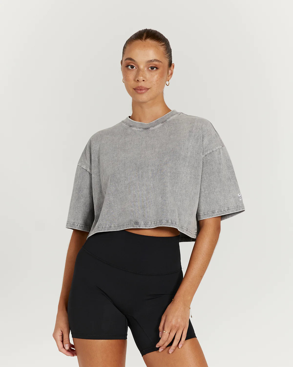 Muscle Republic | Essentials Cropped Tee - Faded Grey Real Fur Shearling Chenille