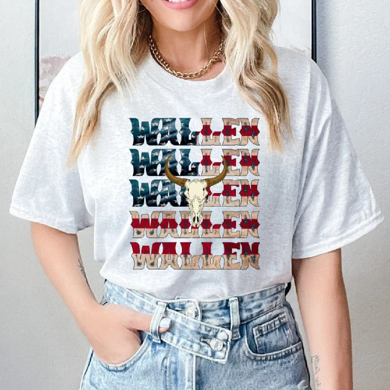 Red White Blue Wallen Patriotic Graphic Tee Casual Formal Business