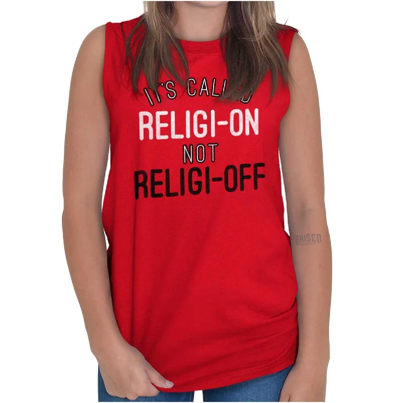 Religi-on Not Religi-off Sleeveless T Shirt Casual Formal Business