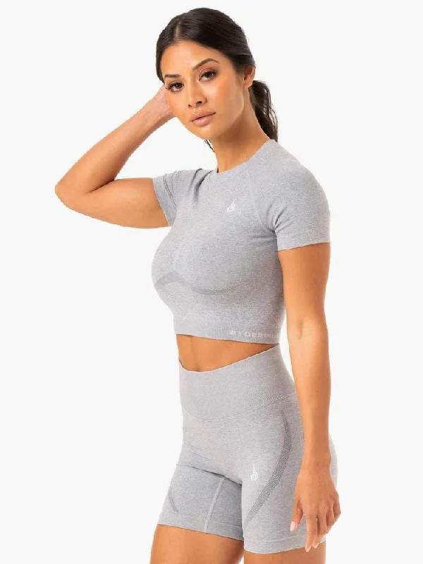 Ryderwear | Sculpt Seamless T-Shirt - Grey Marl Zippered Front Buttoned Front Snap Front