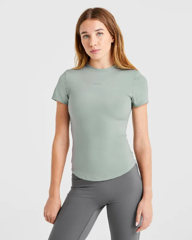 Sculpt T Shirt - Muted Sage Seamless Knitted Crochet