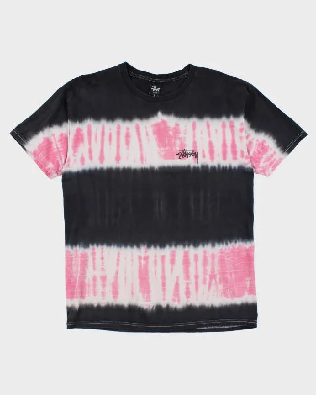 Stussy Black & Pink Tie Dye T-shirt - L Beaded Sequined Faux Fur