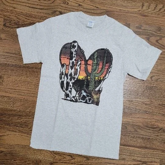 Sunset Desert Heart Scene Tee Solid Color Striped Floral