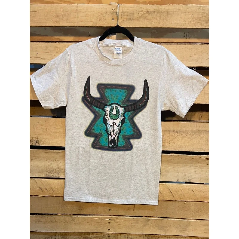 Turquoise cowskull t-shirt Lace Blend Ribbed Blend Corduroy Blend