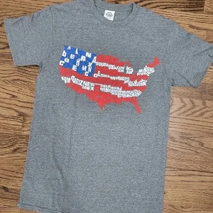 USA Map T-Shirt Silk Blend Satin Velvet