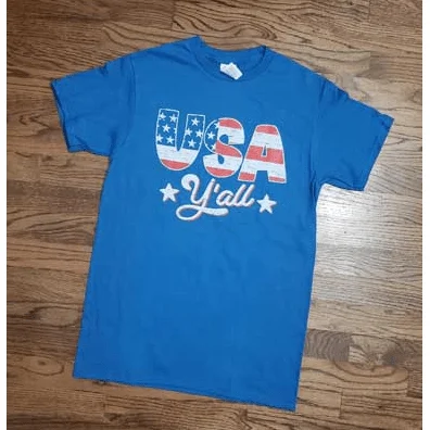 Usa y'all t-shirt Print Jacquard Patchwork