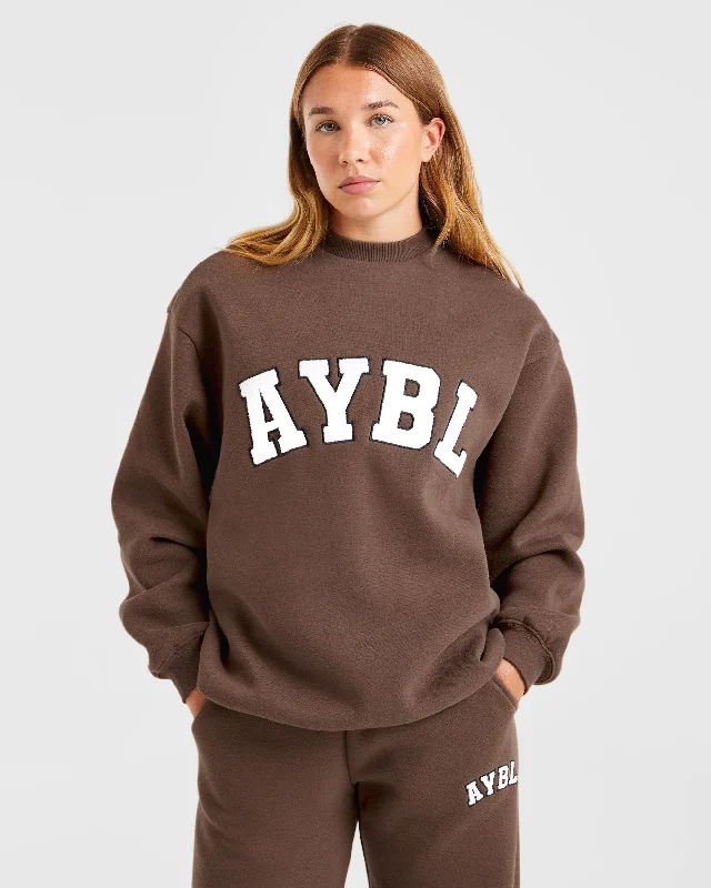 Varsity Oversized Sweatshirt - Brown Ribbed Striped Patterned