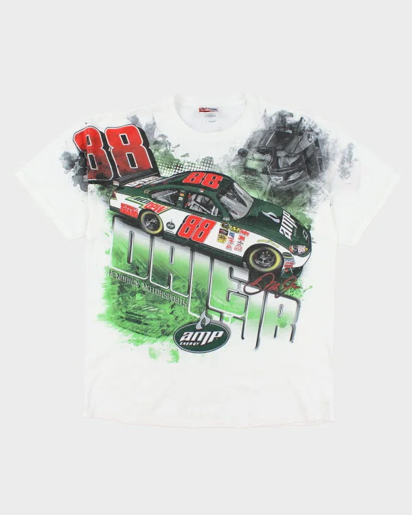 Vintage Dale Jr. Racing All Over Print T-shirt - L Cashmere Blend Cotton Blend Poly Blend