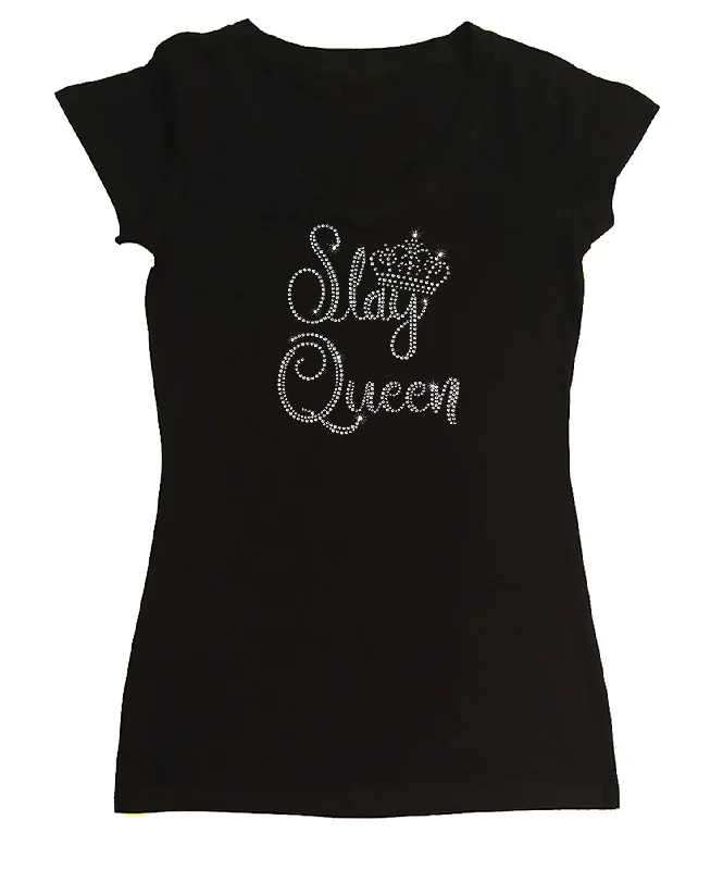 Womens T-shirt with Slay Queen  in Rhinestones Oversized T-Shirt Spandex breathable