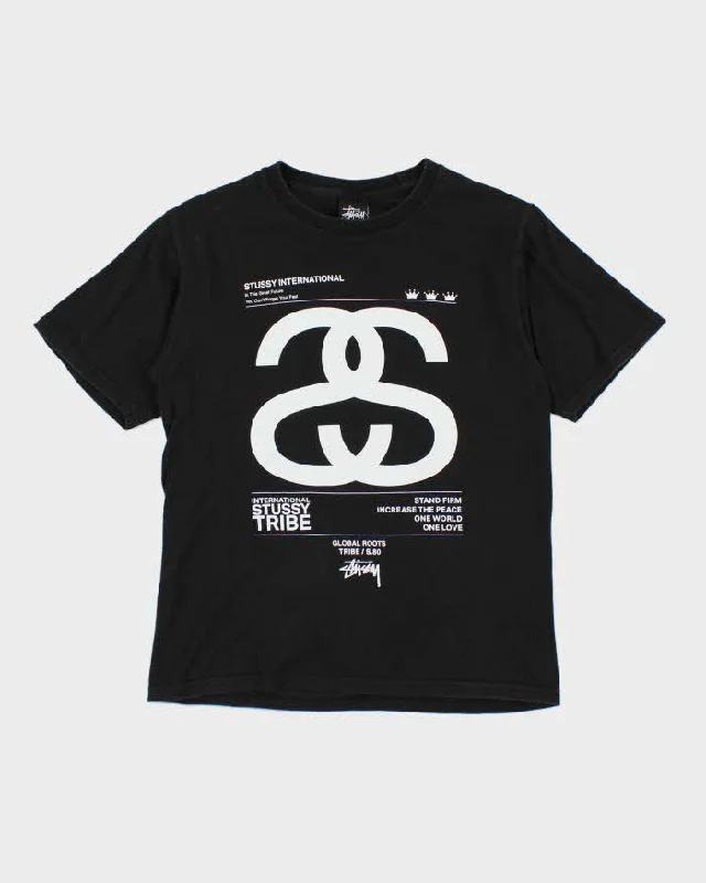 Y2k 00s Stussy Black Logo T-shirt - S Thin T-Shirt Open Front Quick Dry