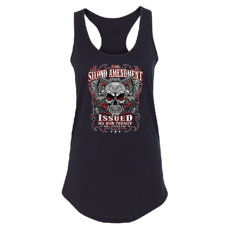 Zexpa Apparel™ Second Amendment Never Expire Skull Women's Racerback Souvenir Shirt Satin Blend Silk Blend Wool Blend