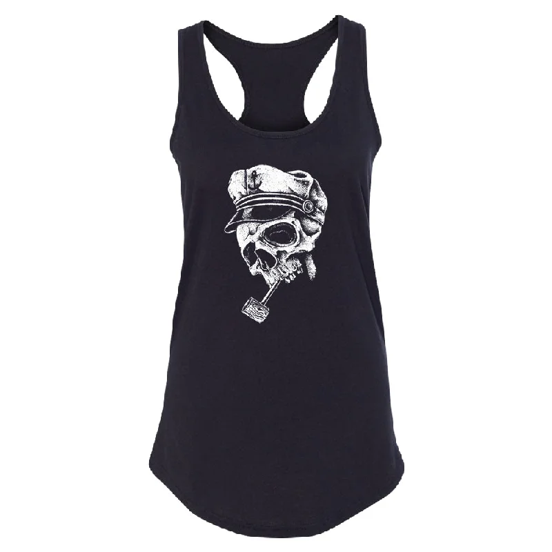 Zexpa Apparel™ Skull Captain Hat & Pipe Women's Racerback Souvenir Shirt Elegant Classic Vintage