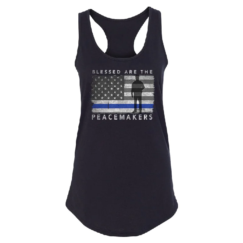 Zexpa Apparel™ Blessed Are The Peacemakers Women's Racerback Support Law Enforcement Shirt Welt Pockets Slit Pockets