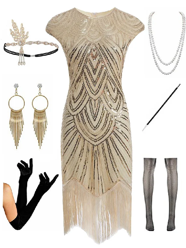 1920s Gatsby Sequined Fringed Flapper Dress Set