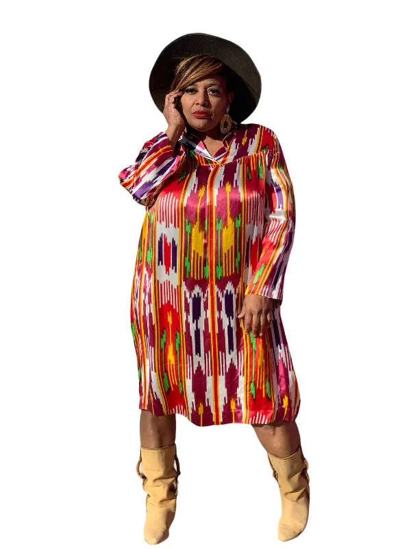 1970s Uzbek Vintage Soviet Silk Dress