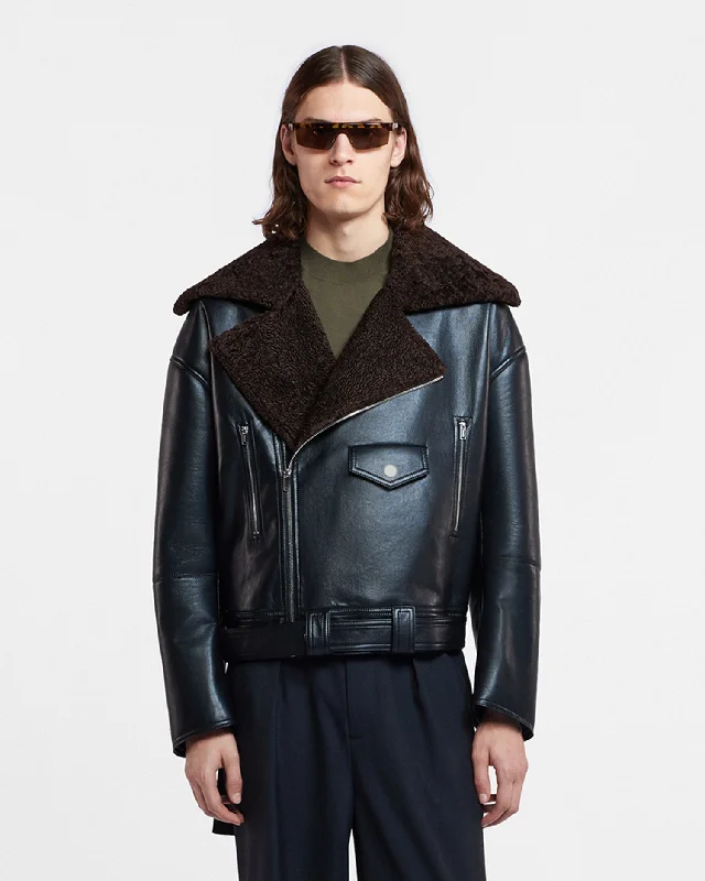 Berti - Regenerated Leather Jacket - Black Brown Cotton Jacket Linen Jacket Terry Jacket Berti - Regenerated Leather Jacket - Black Brown Cotton Jacket Linen Jacket Terry Jacket