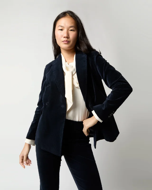 Concetta Jacket in Navy Stretch Velveteen Wool Jacket Cashmere Jacket Tweed Jacket