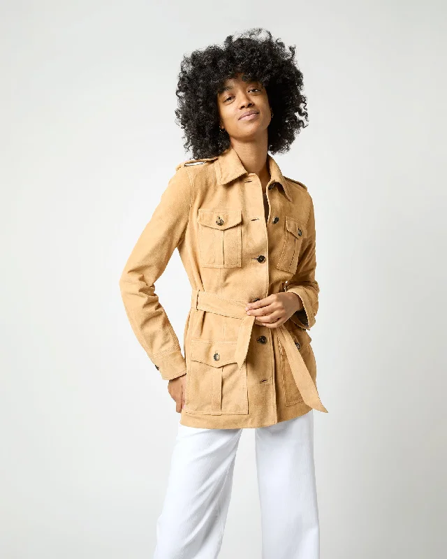 Safari Jacket in Khaki Suede Knit Jacket Woven Jacket Fleece Jacket