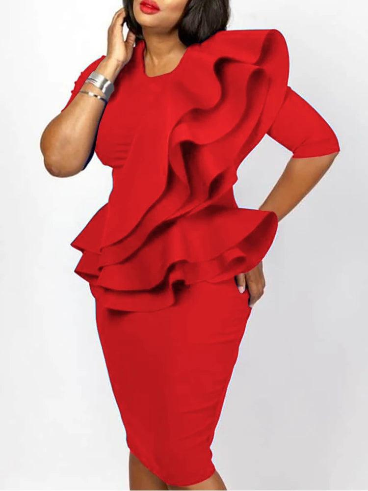Elegant Red African Peplum Dress: Stylish Celebration Attire