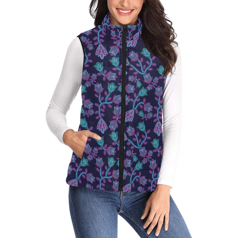 Beaded Blue Nouveau Women's Padded Vest Jacket Jersey Jacket Tulle Jacket Batik Jacket