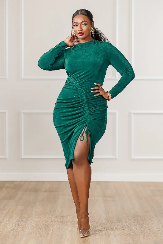 Brooklyn Front Shirred Dress - Emerald