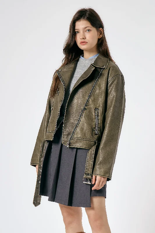 Celina Washed Faux Leather Jacket Mesh Jacket Canvas Jacket Denim Jacket