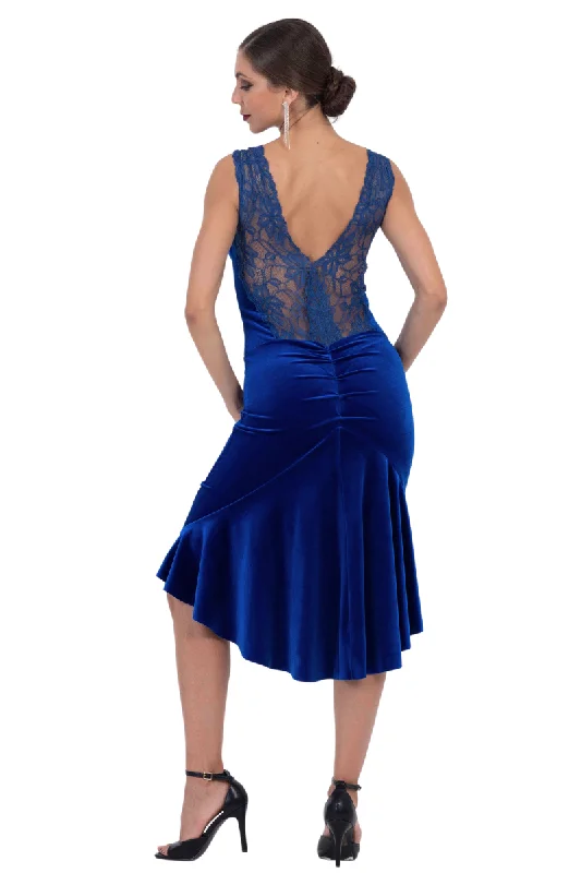 Charlotte Velvet Tango Dress With Lace Details (S) (Fuchsia Velvet)