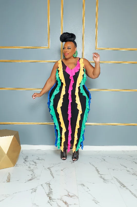 Colorful Stealing The Show Ruffle Dress