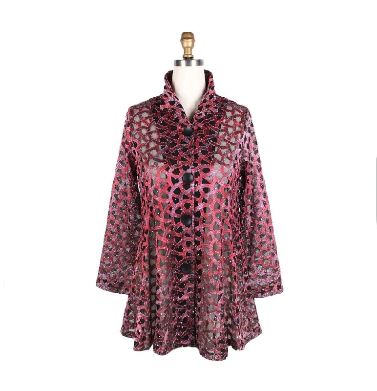 Damee Holographic & Sequin Jacket in Red - 300-RD Chenille Jacket Brocade Jacket Lace Jacket Damee Holographic & Sequin Jacket in Red - 300-RD Chenille Jacket Brocade Jacket Lace Jacket