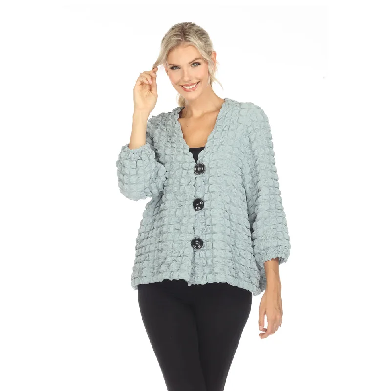 Moonlight Button Front Pucker Jacket in Sage Blue - 3714-BLU Appliqued Jacket Beaded Jacket Sequined Jacket Moonlight Button Front Pucker Jacket in Sage Blue - 3714-BLU Appliqued Jacket Beaded Jacket Sequined Jacket