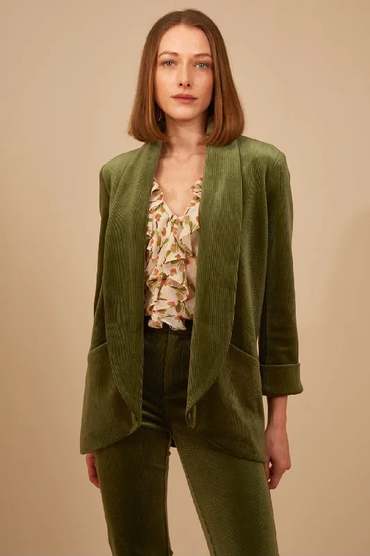 Corrie Bratter Boyfriend Jacket in Green Front Pockets Side Pockets Patch Pockets