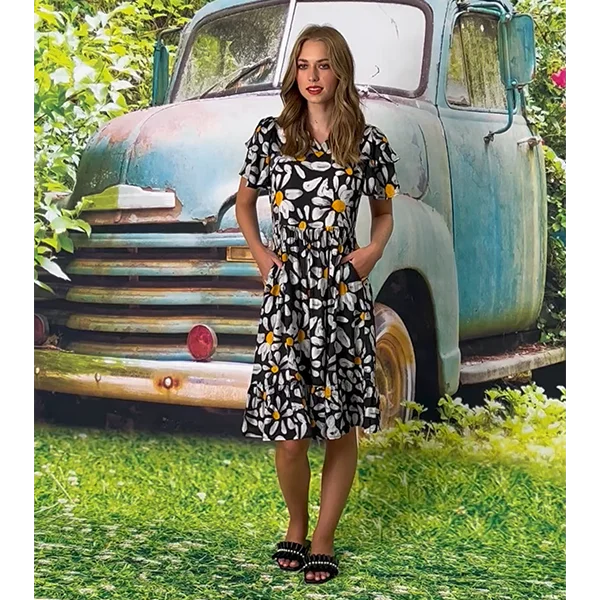 Daisy Printed Dress Black