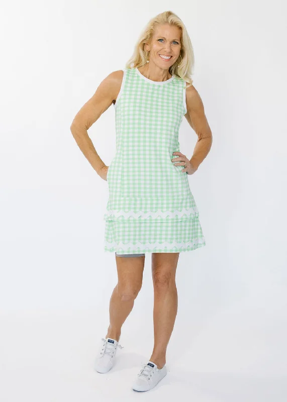 Daisy Sport Dress -  Gingham Green/White w/White Ric Rac
