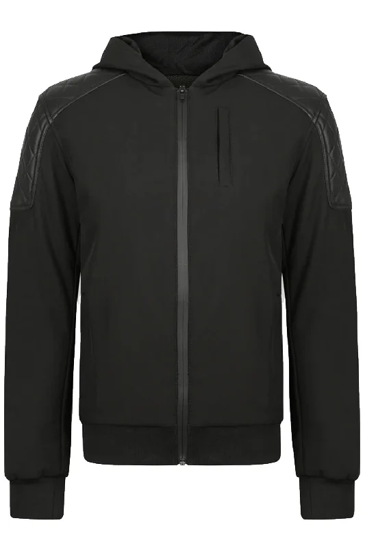 Delta Women's Black Hooded Jacket Chenille Fabric Brocade Fabric Lace Fabric