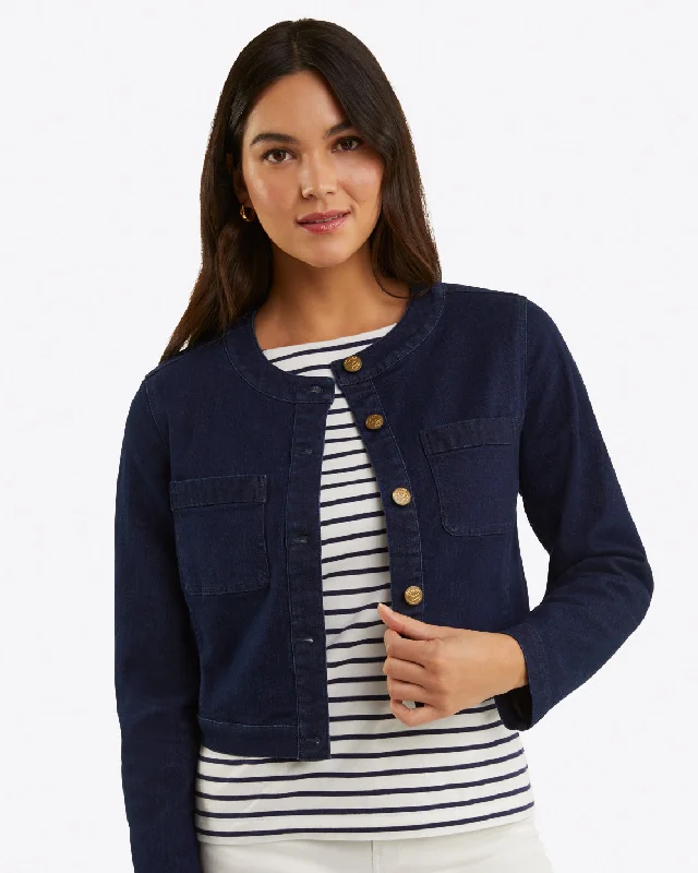 Collarless Jacket in Stretch Denim Denim Jacket Leather Jacket Suede Jacket