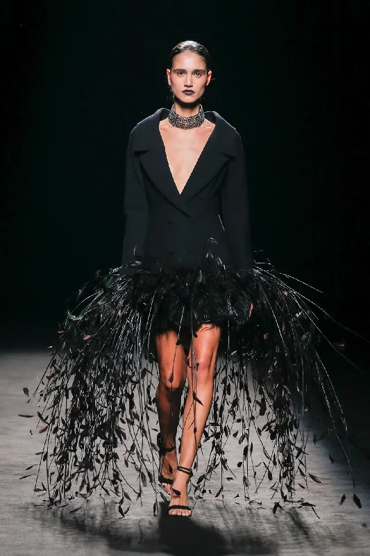 Double vested jacket style feathered dress