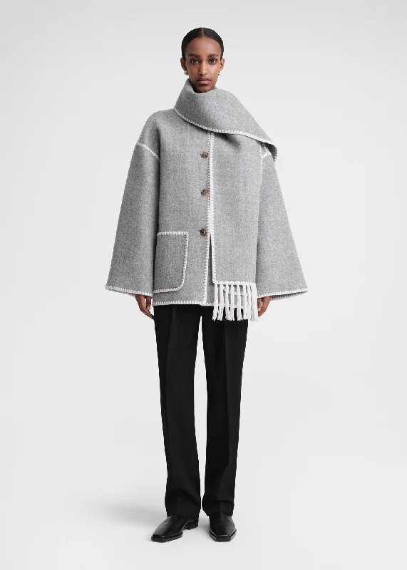 Embroidered scarf jacket light grey mélange Trench Coat Raincoat Waterproof Jacket