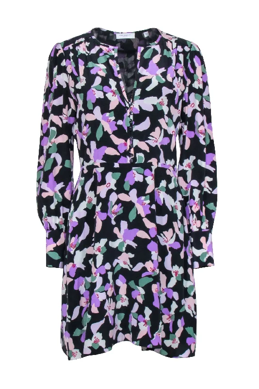 Equipment - Navy, Lavender, & Green Print Silk Dress Sz 8