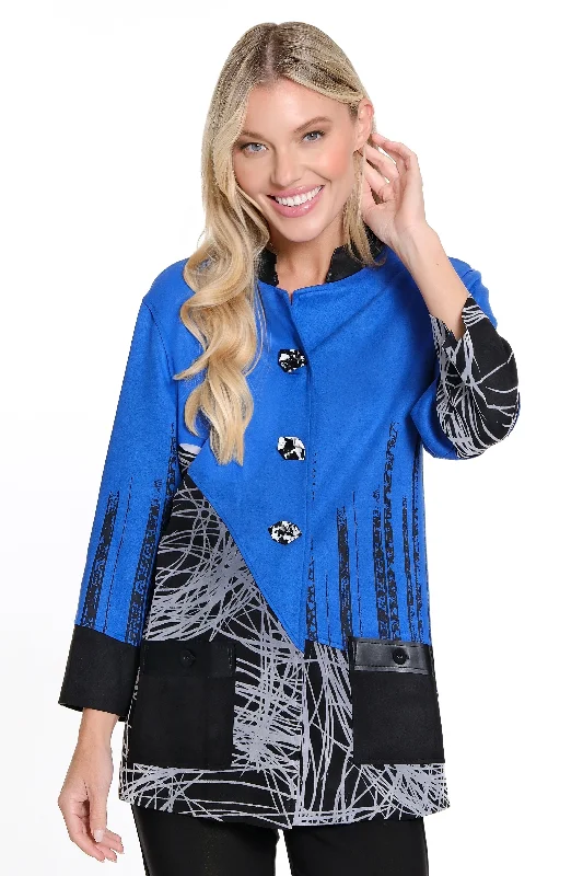 Faux Knit Suede Jacket - Cobalt Cotton Jacket Linen Jacket Terry Jacket