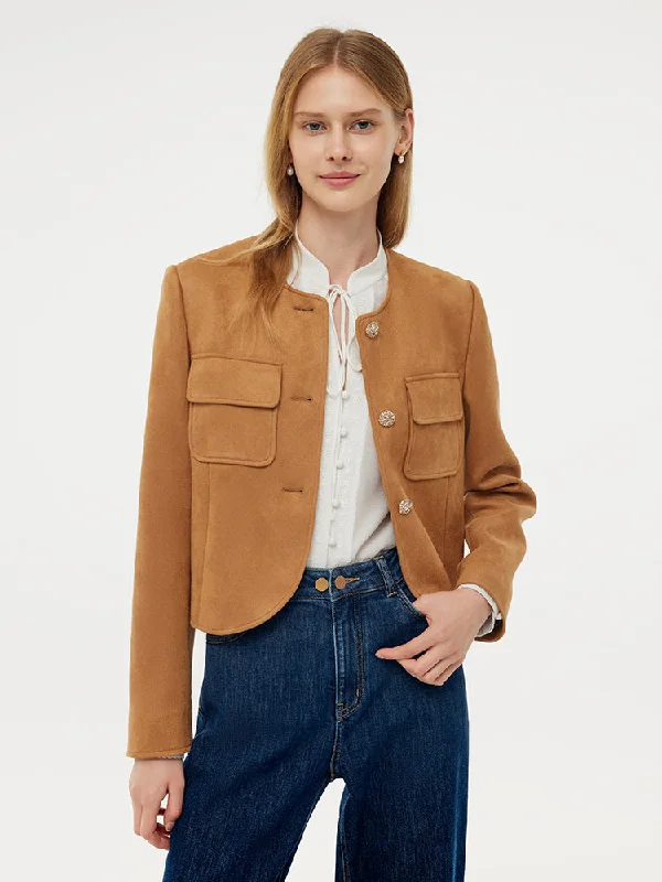 Faux Suede Round Neck Women Jacket One-Shoulder Jacket Off-the-Shoulder Jacket Asymmetrical Jacket Faux Suede Round Neck Women Jacket One-Shoulder Jacket Off-the-Shoulder Jacket Asymmetrical Jacket