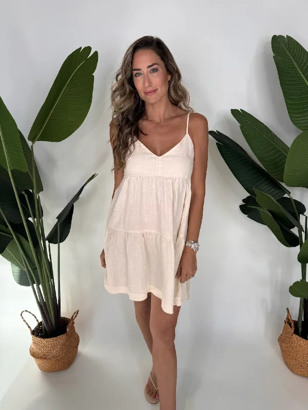 Fresh Laundry Spaghetti Strap Linen Mini Dress Chic Bohemian Mini Dress