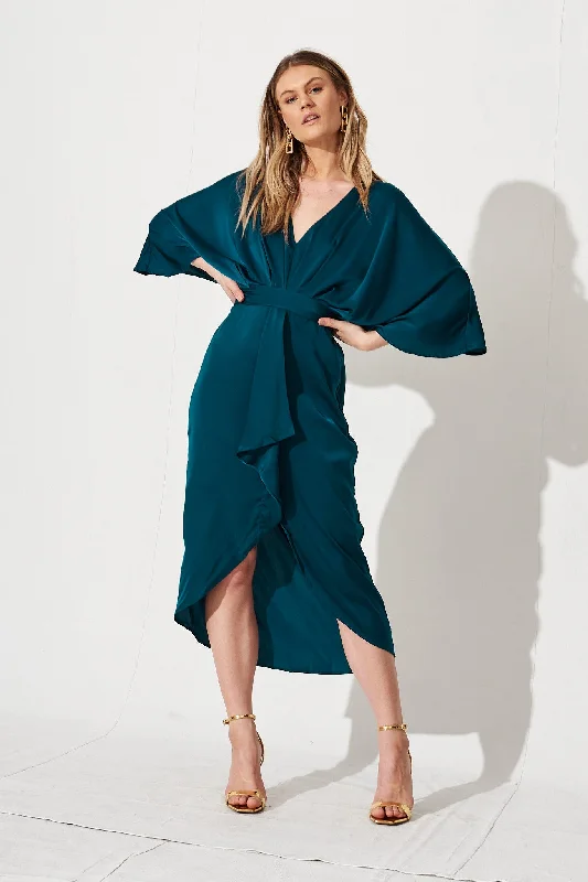 Joyful Dress In Teal Satin