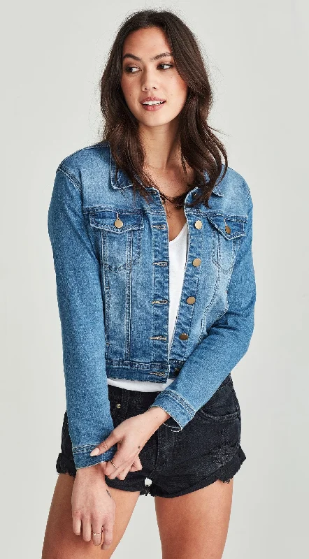 Junkfood Jeans Dixie Denim Jacket mid blue Satin Jacket Silk Jacket Chiffon Jacket