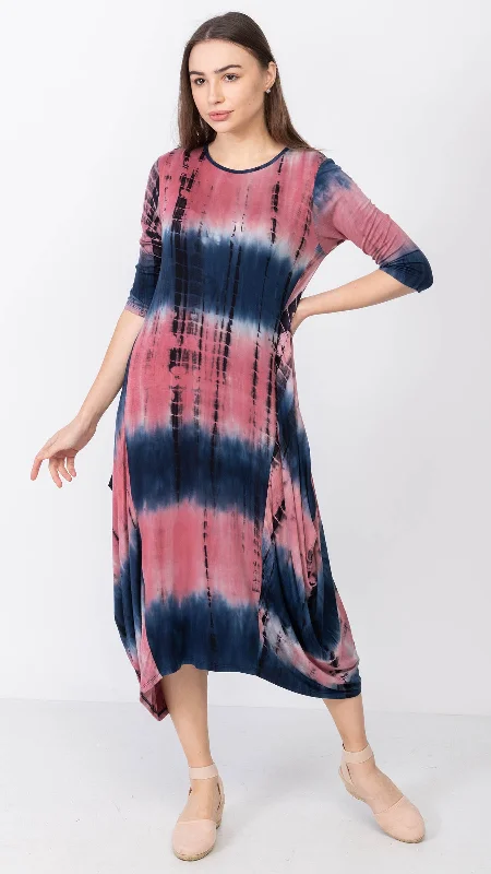 Boho Dress - Navy/Rose Tie Dye