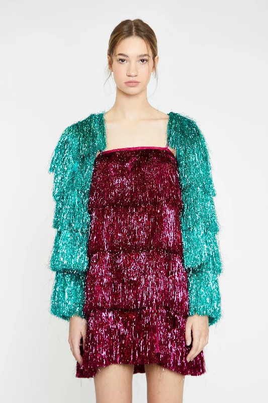 Teal Tinsel Fringe Jacket Elasticated Jacket Padded Jacket Insulated Jacket