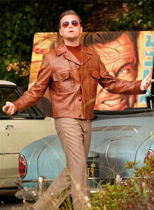 LEONARDO DICAPRIO Once Upon A Time In Hollywood Leather Jacket A-Line Jacket Boat Neck Shawl Collar LEONARDO DICAPRIO Once Upon A Time In Hollywood Leather Jacket A-Line Jacket Boat Neck Shawl Collar