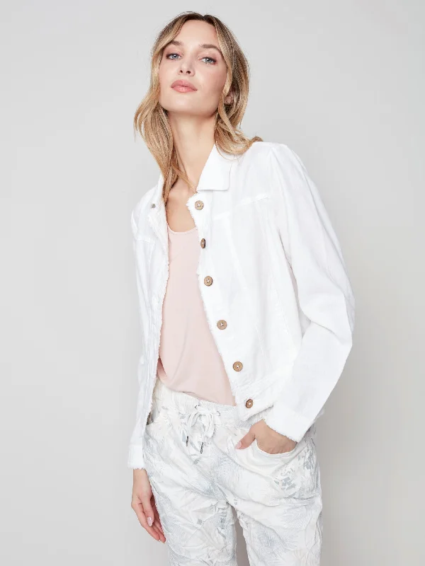 Linen Blend Jacket - White Denim Jacket Leather Jacket Suede Jacket