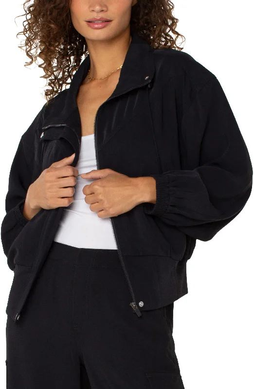 Liverpool Zip Up Dolman Jacket (Black) Knit Fabric Woven Fabric Fleece Fabric
